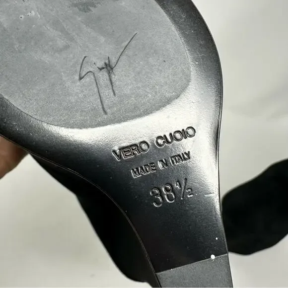 Giuseppe Zanotti Black Suede Platform Wedge Ankle Boots Womens Size EU 38.5 - Picture 11 of 11